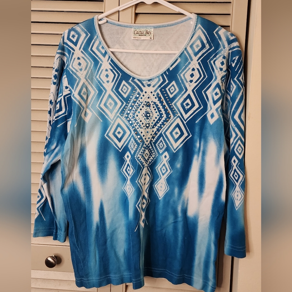 Cactus Bay Apparel Turqouise Rhinestone Top XL